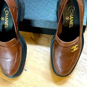 CHANEL Brown Leather Loafers